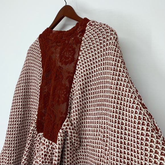 Rare Boho Ryu Rust Red & White Knit Tied Cardigan Sweater New Nwt Size Large - Picture 10 of 16